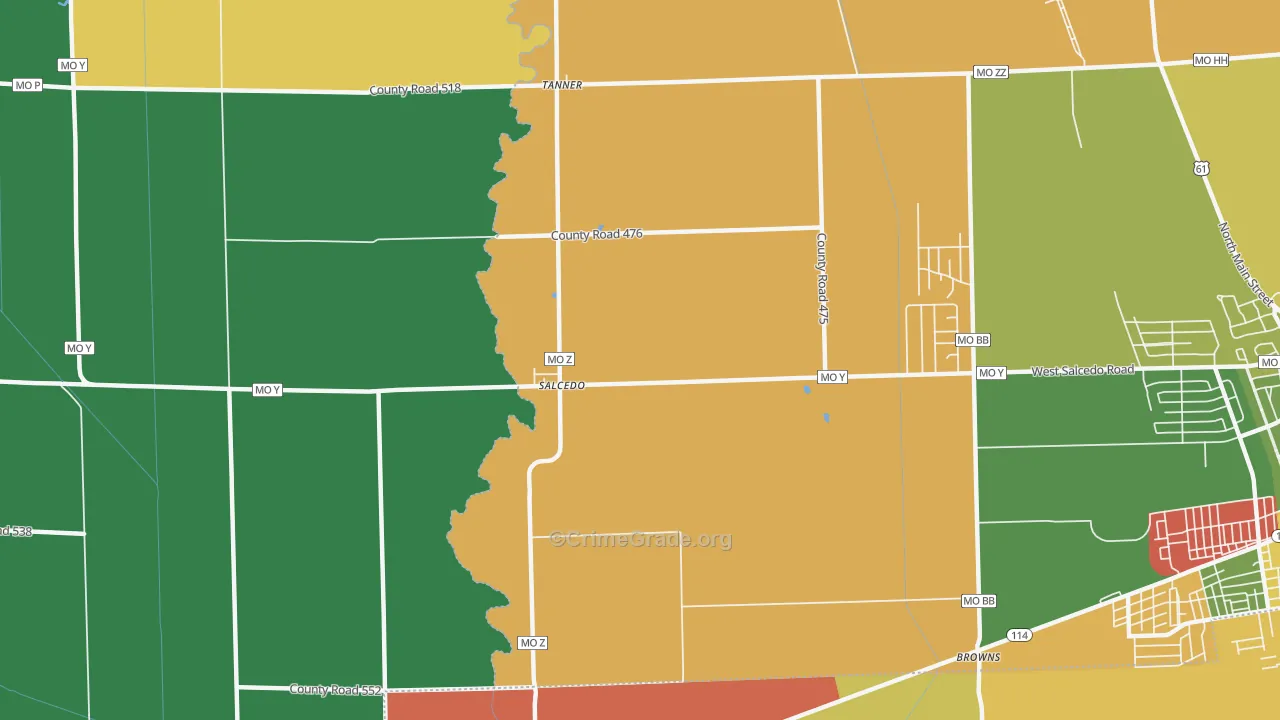 Salcedo, MO Map of Theft Rates