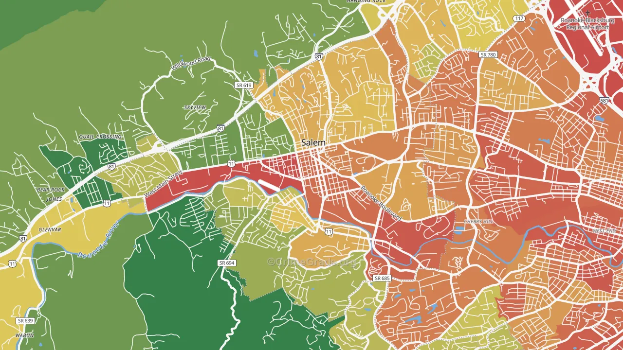 Salem City, VA Map of Theft Rates