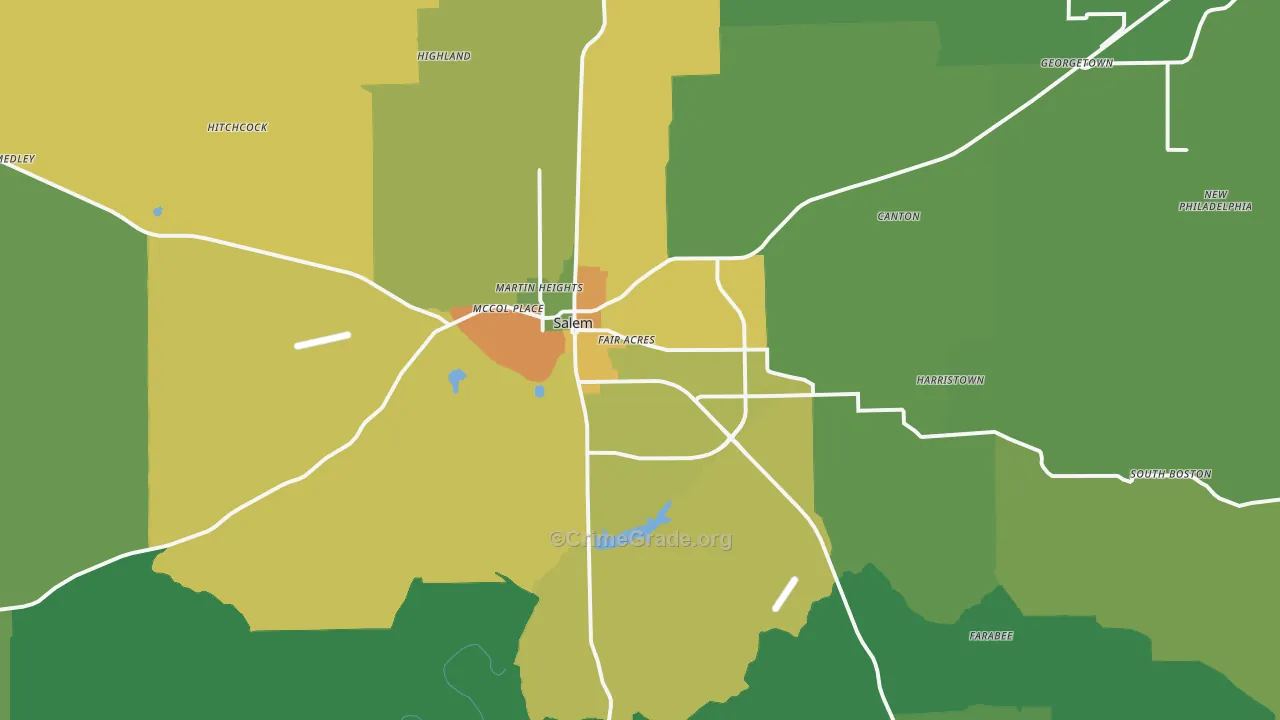 Salem, IN Map of Theft Rates