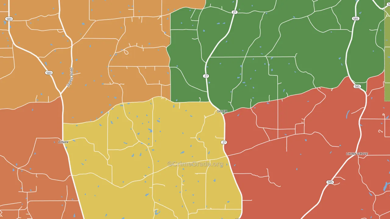 Salem, MS Map of Theft Rates