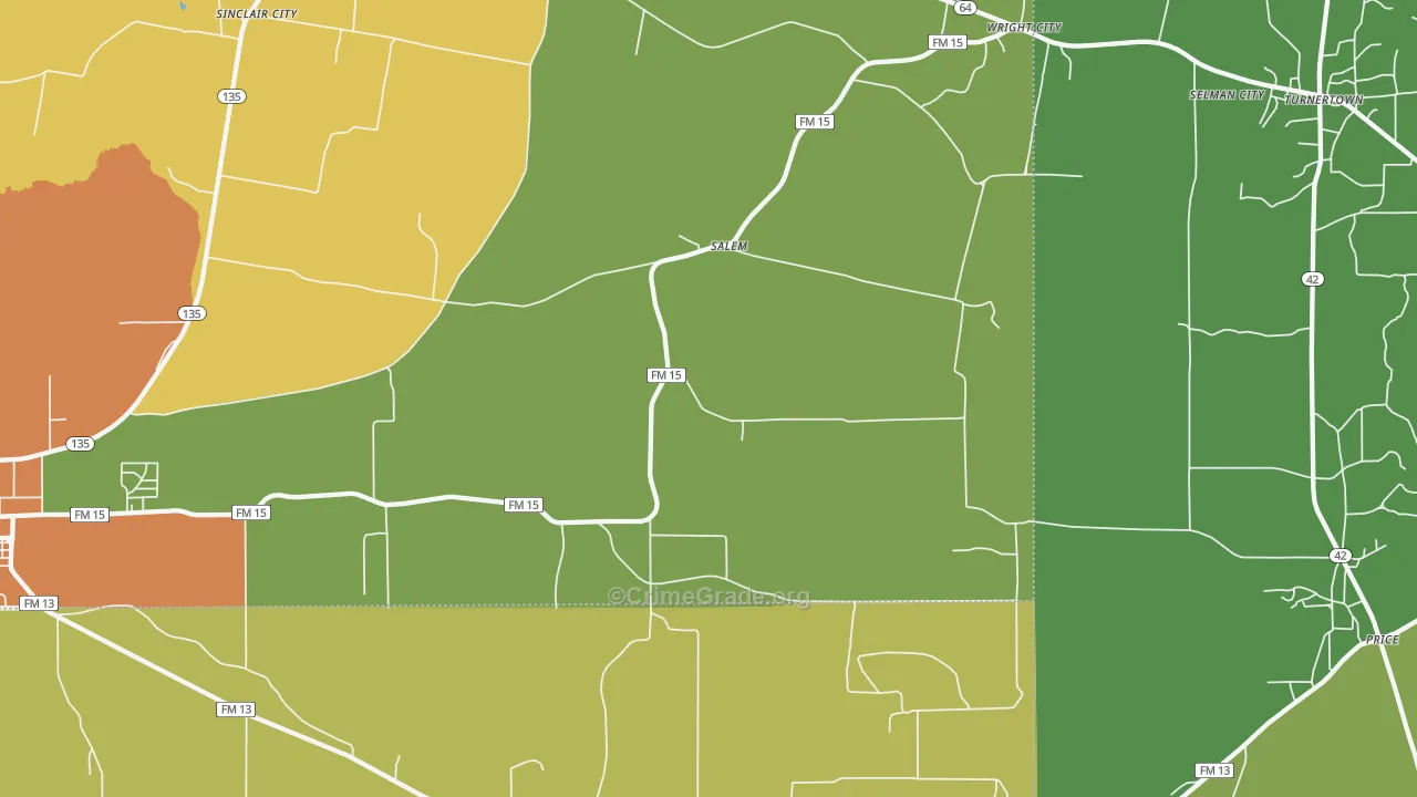 Salem, TX Map of Theft Rates
