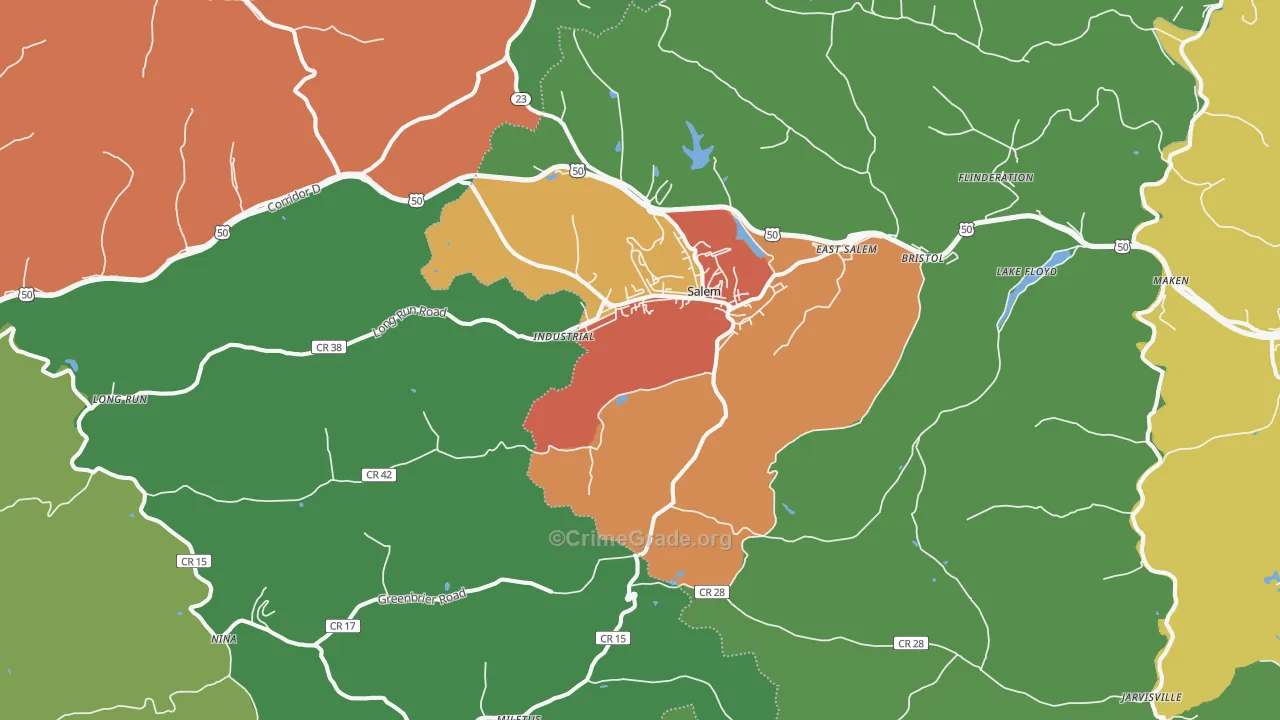 Salem, WV Map of Theft Rates