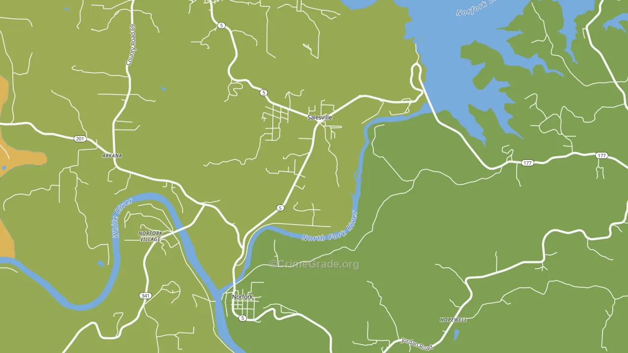 Salesville, AR Map of Theft Rates