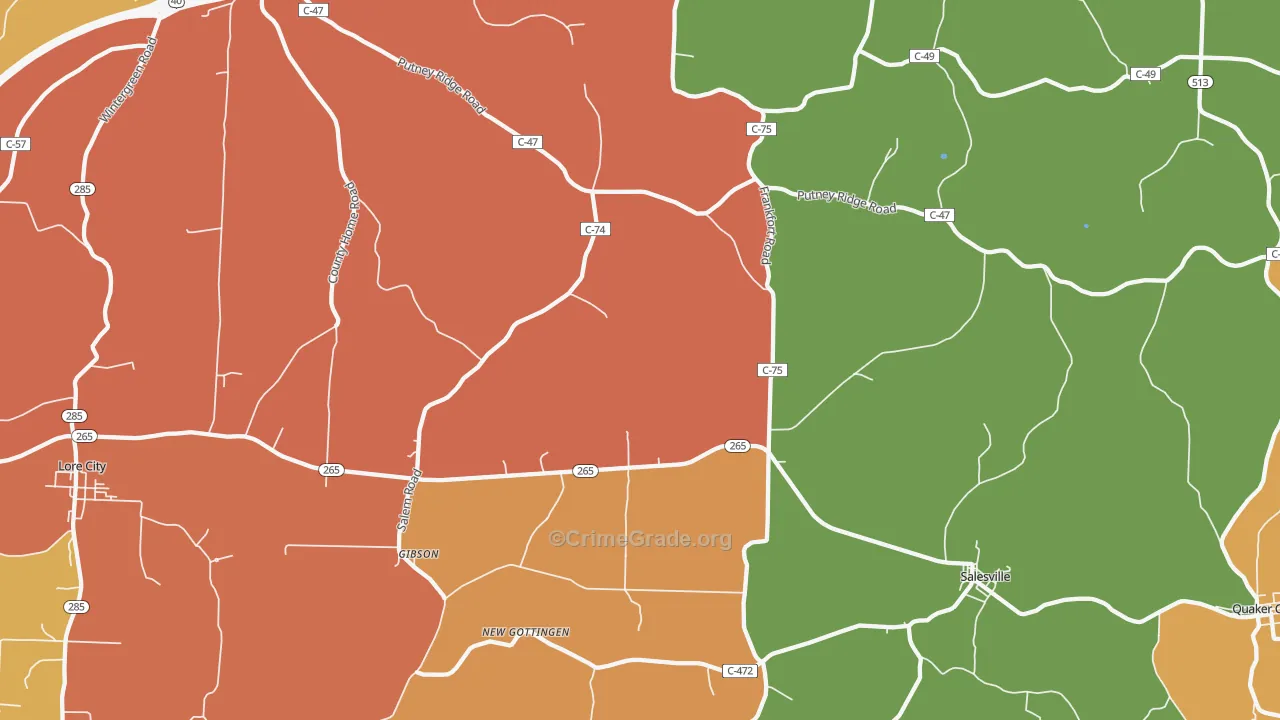 Salesville, OH Map of Theft Rates