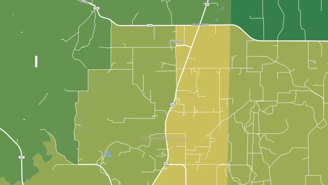 Salesville, TX Map of Theft Rates