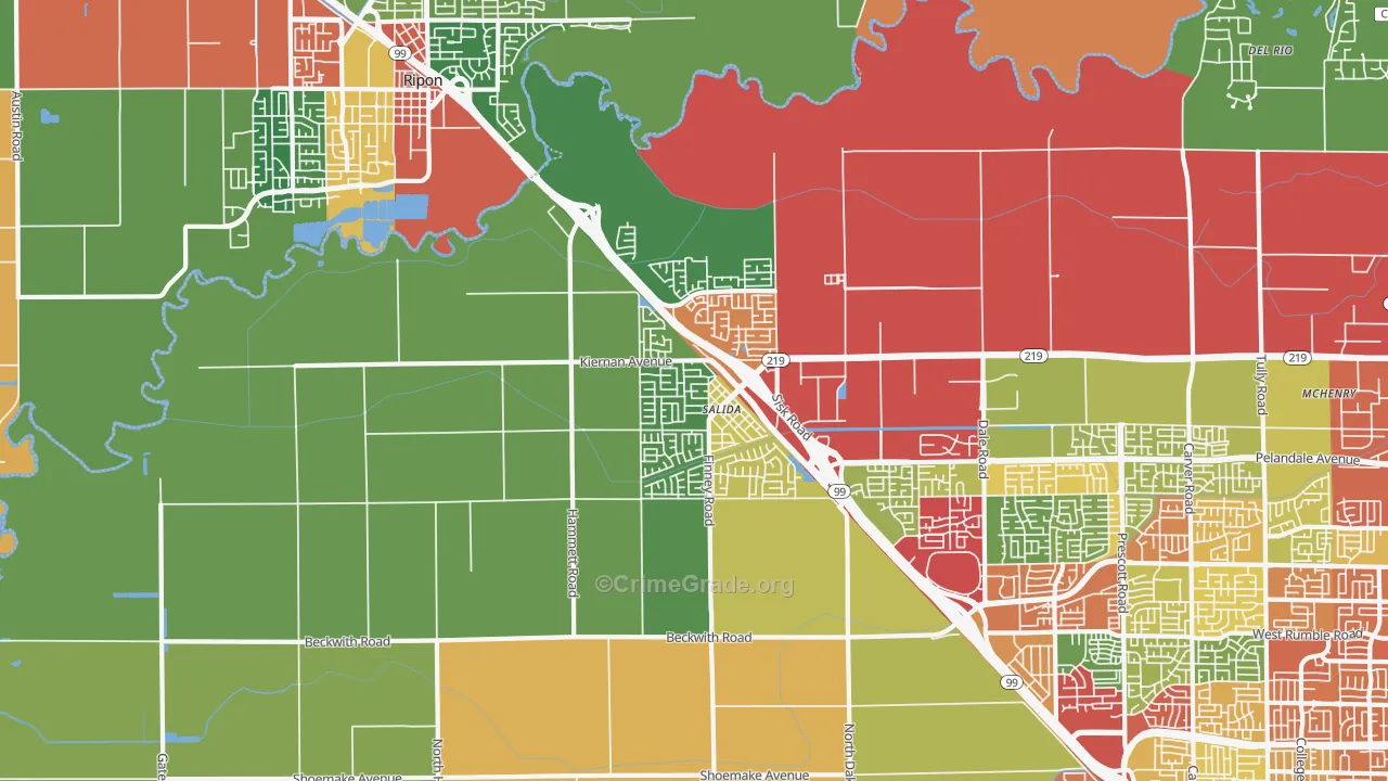 Salida, CA Map of Theft Rates