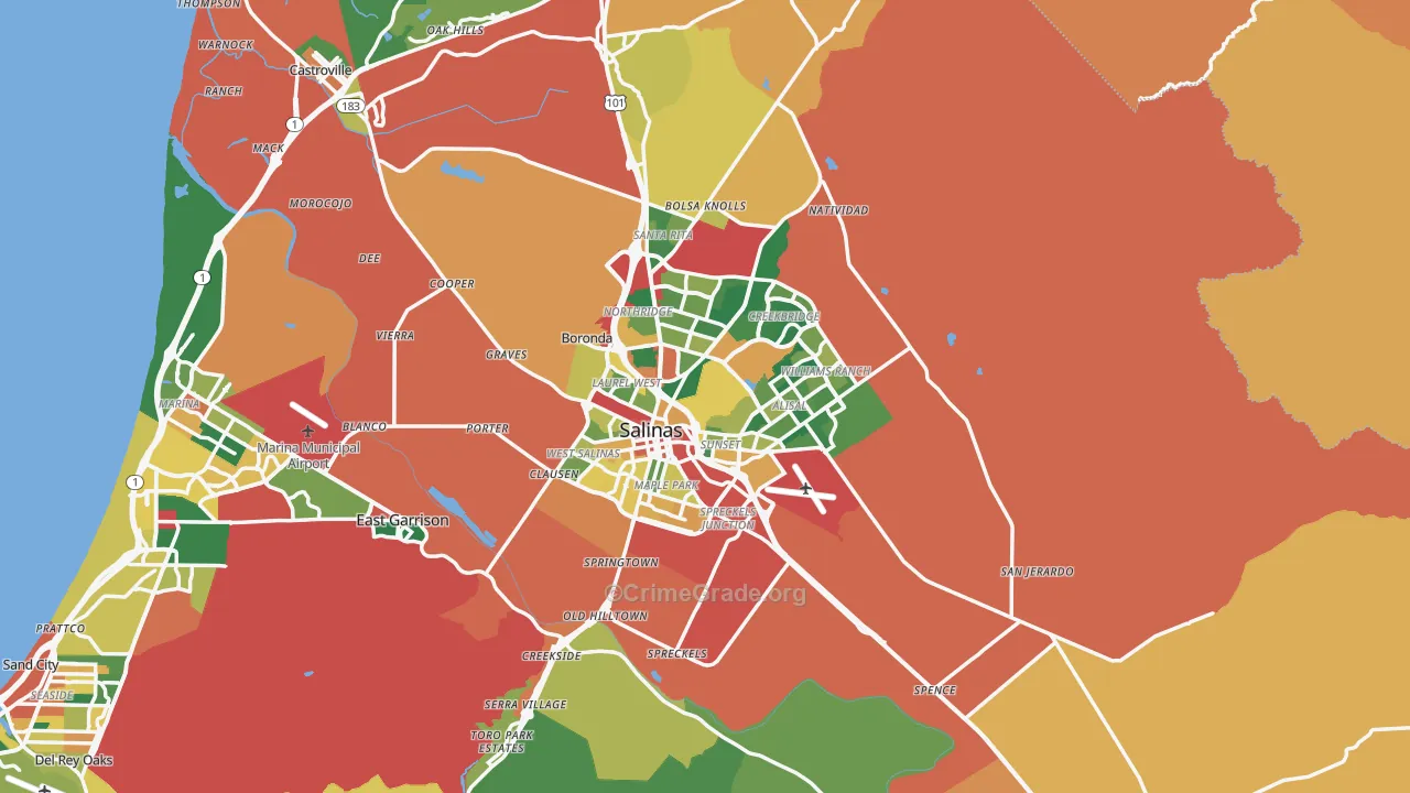 Salinas, CA Map of Theft Rates