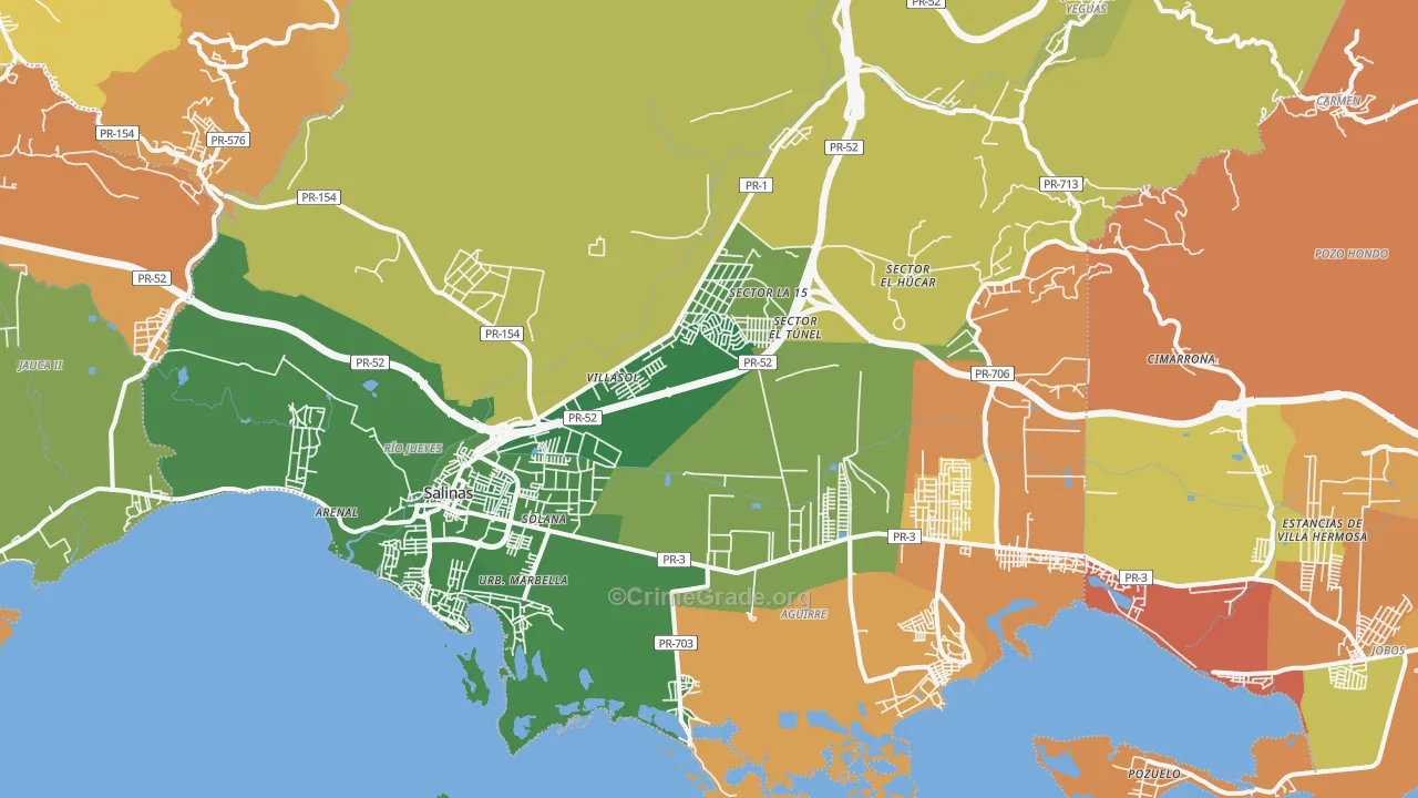 Salinas Municipio, PR Map of Theft Rates