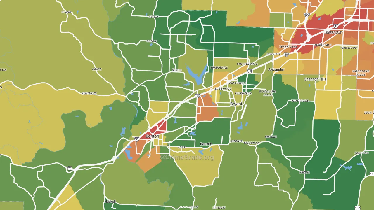 Saline County, AR Map of Theft Rates