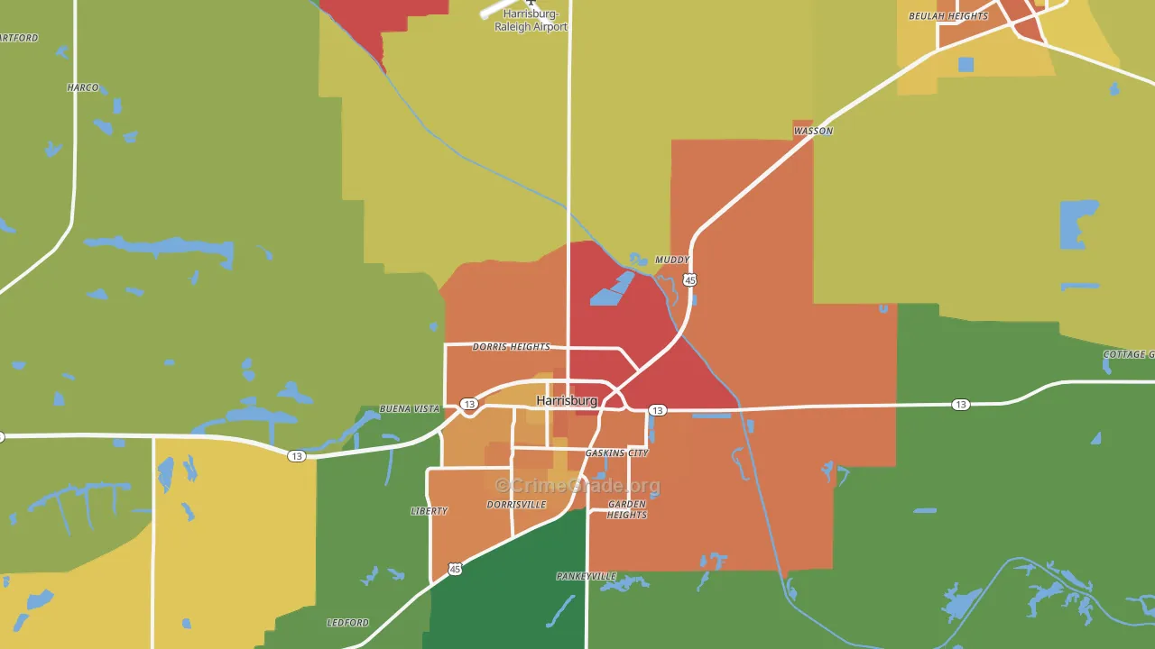 Saline County, IL Map of Theft Rates