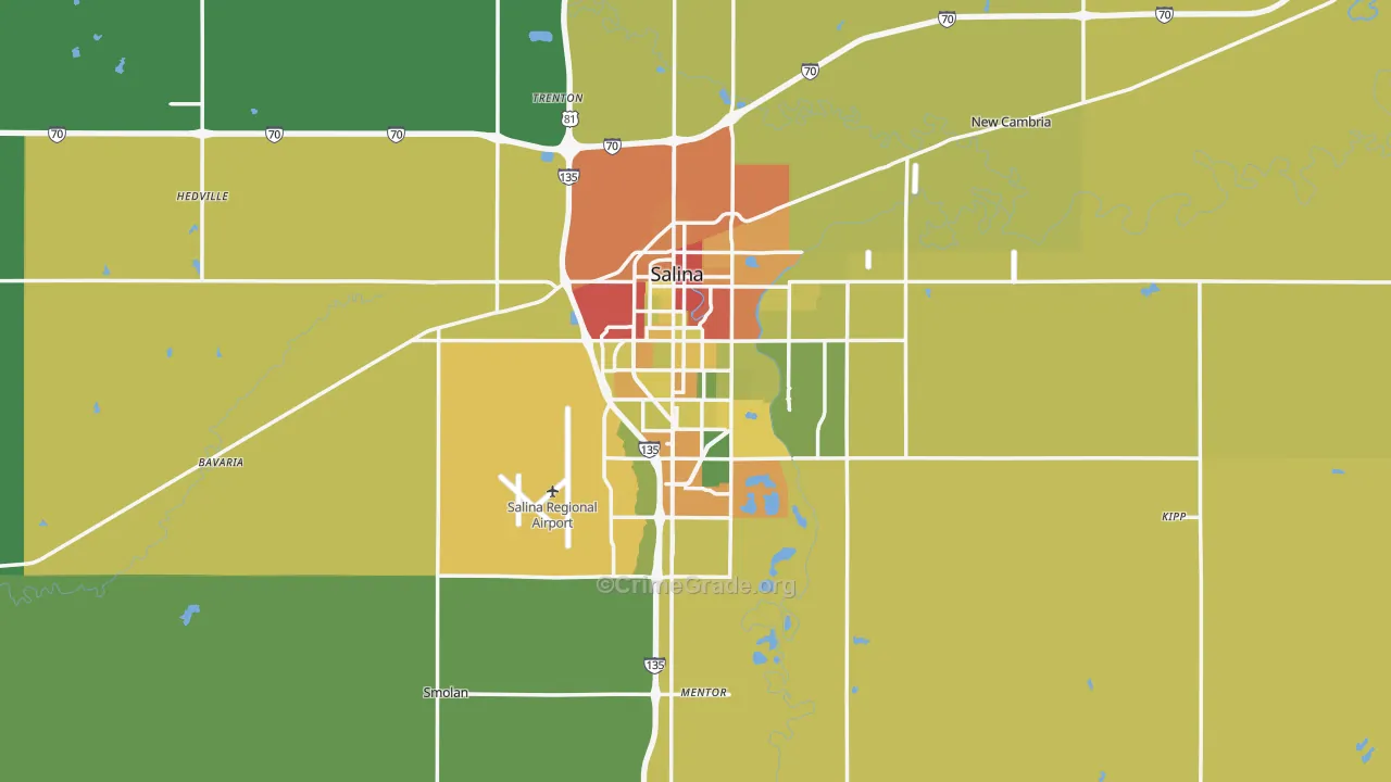Saline County, KS Map of Theft Rates