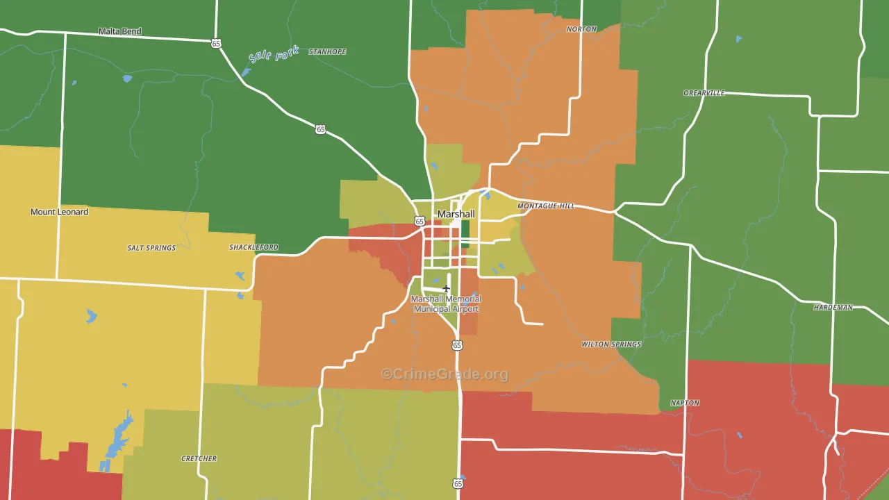 Saline County, MO Map of Theft Rates