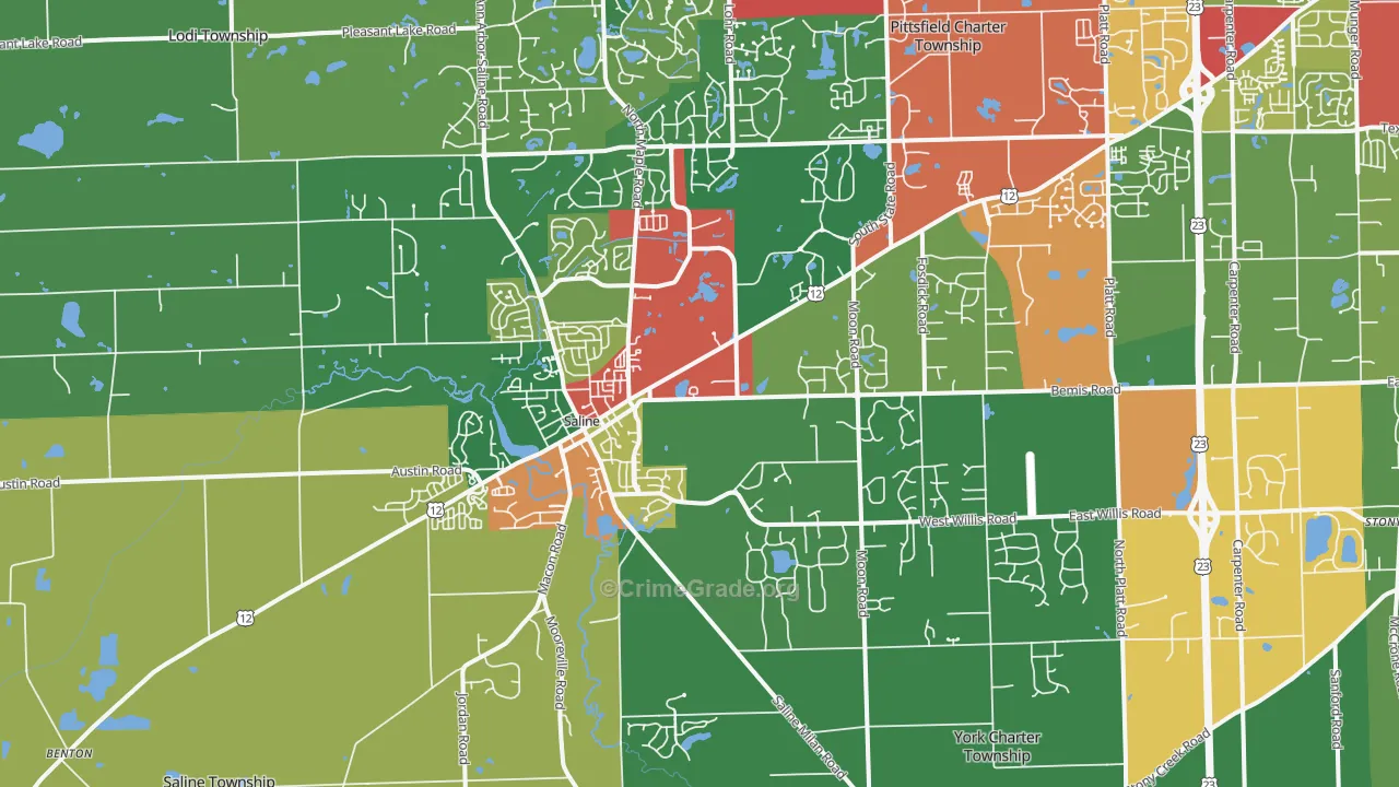 Saline, MI Map of Theft Rates