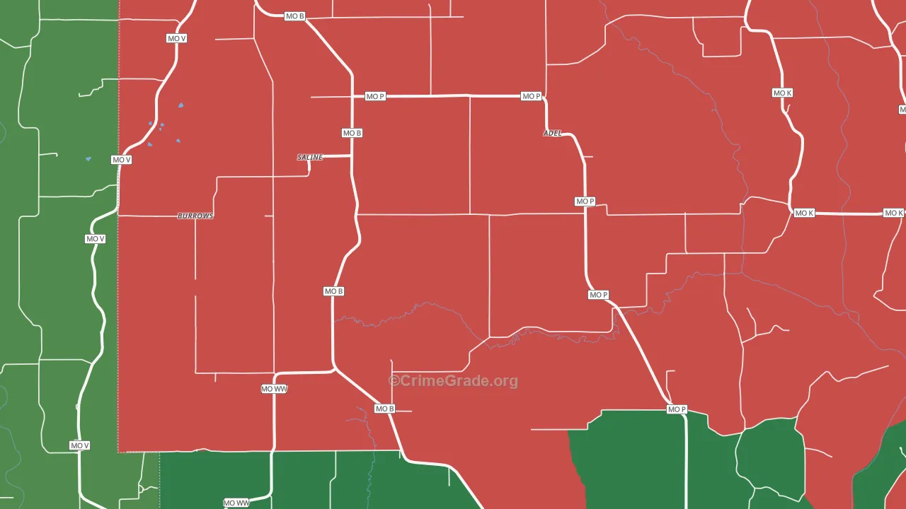 Saline, MO Map of Theft Rates