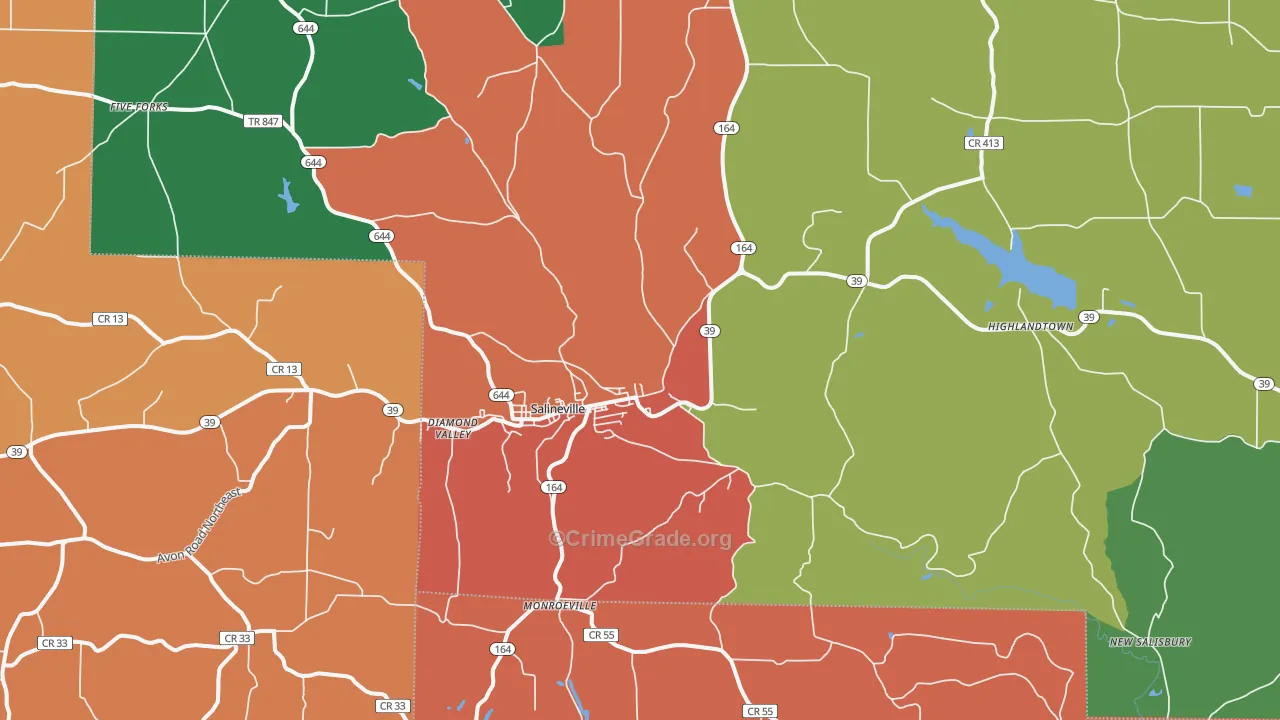 Salineville, OH Map of Theft Rates