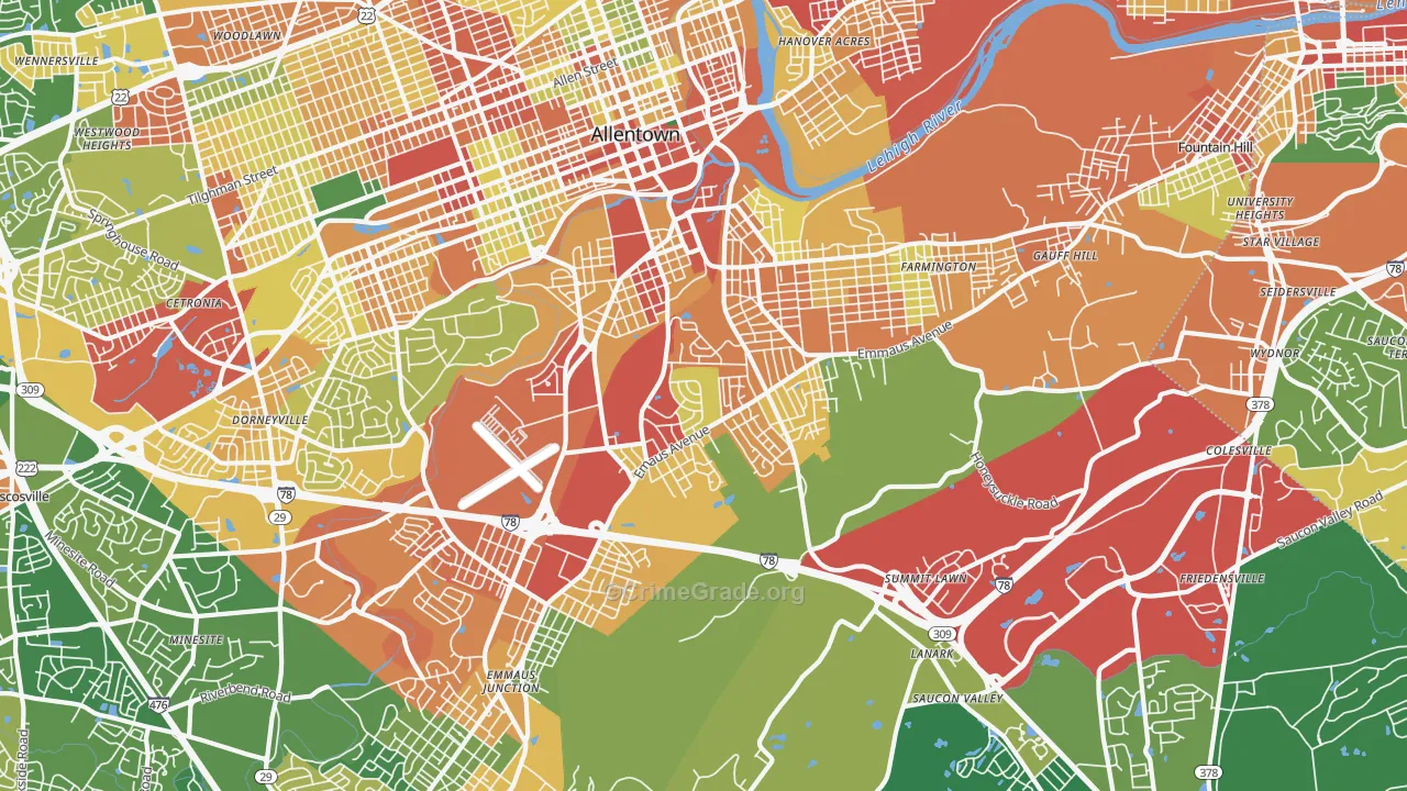 salisbury, Allentown, PA Map of Theft Rates