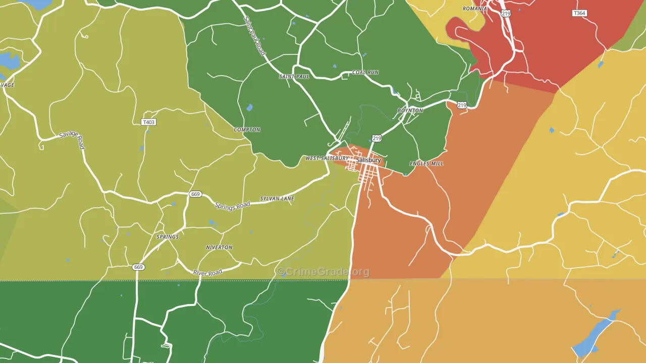 Salisbury, PA Map of Theft Rates