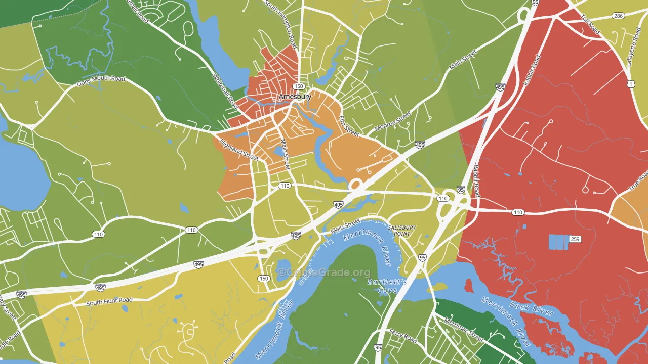 Salisbury Point, Amesbury Town, MA Map of Theft Rates