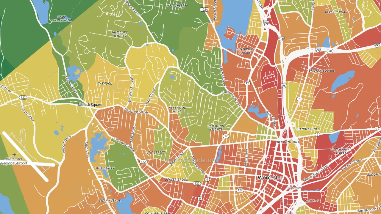 Salisbury Street, Worcester, MA Map of Theft Rates