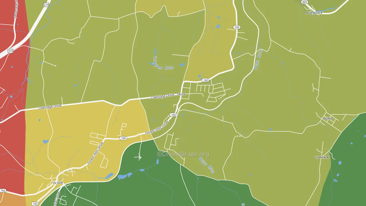 Salix, PA Map of Theft Rates