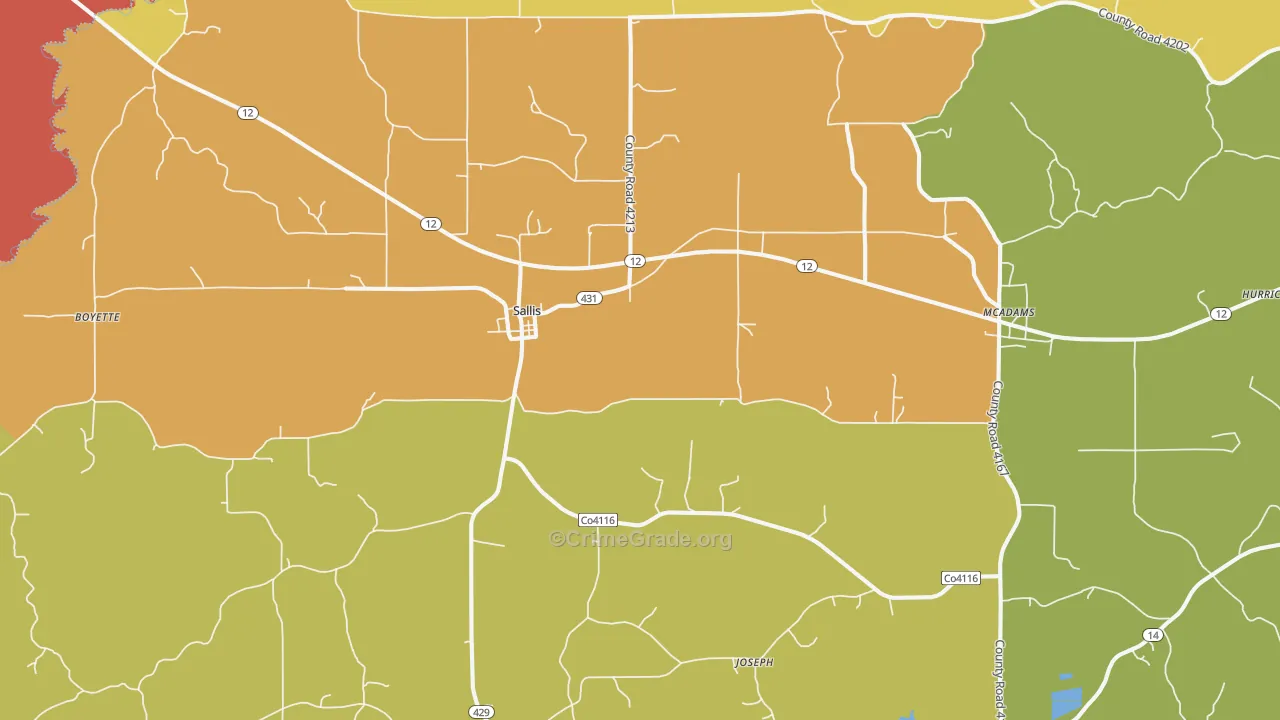 Sallis, MS Map of Theft Rates