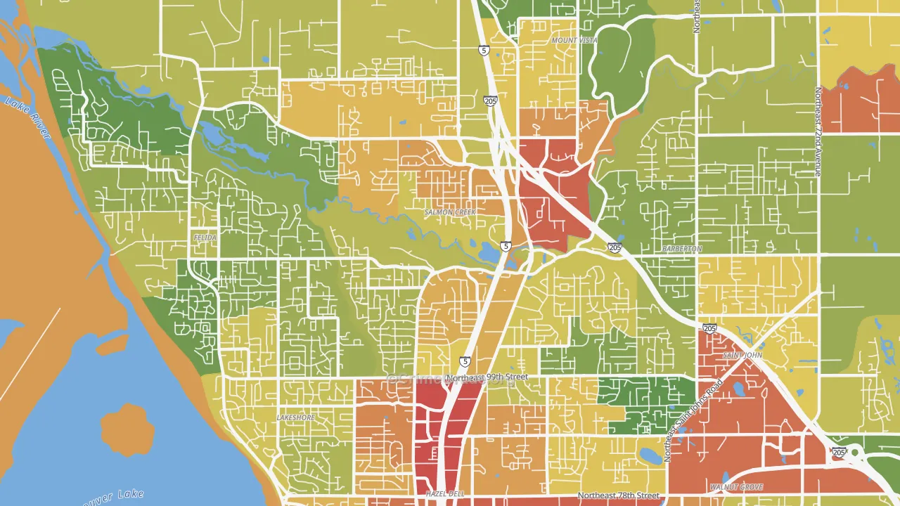 Salmon Creek, WA Map of Theft Rates