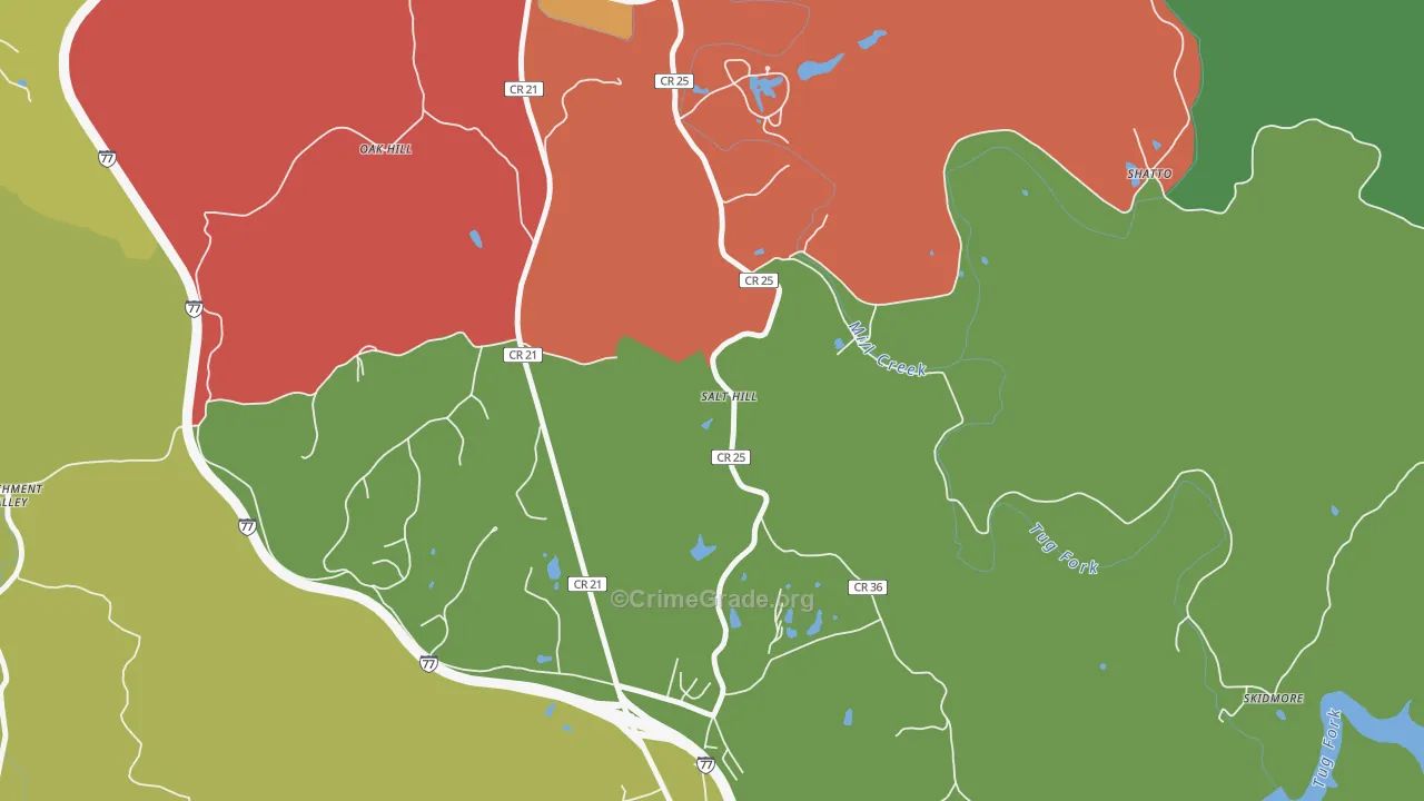 Salt Hill, WV Map of Theft Rates