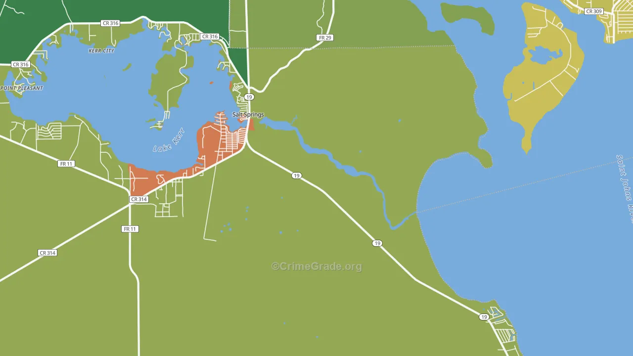 Salt Springs, FL Map of Theft Rates
