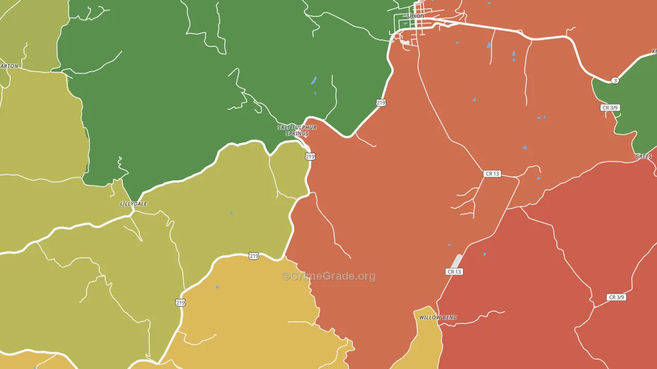 Salt Sulphur Springs, WV Map of Theft Rates