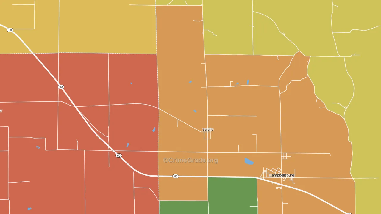 Saltillo, IN Map of Theft Rates