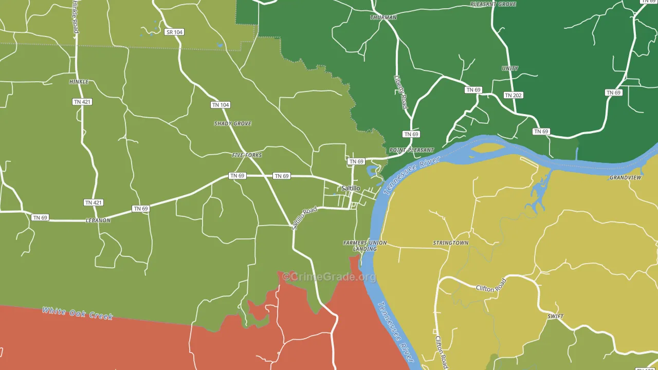 Saltillo, TN Map of Theft Rates