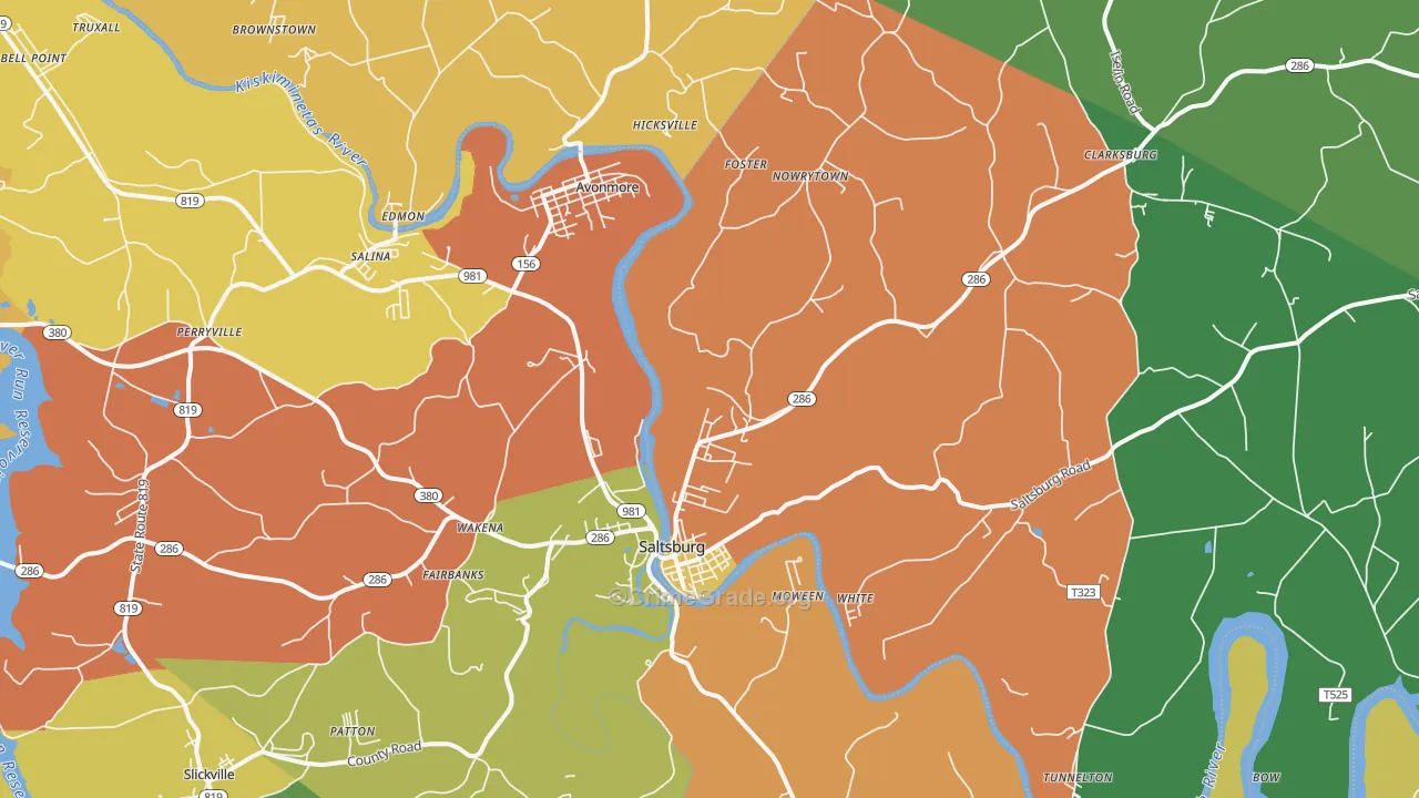 Saltsburg, PA Map of Theft Rates