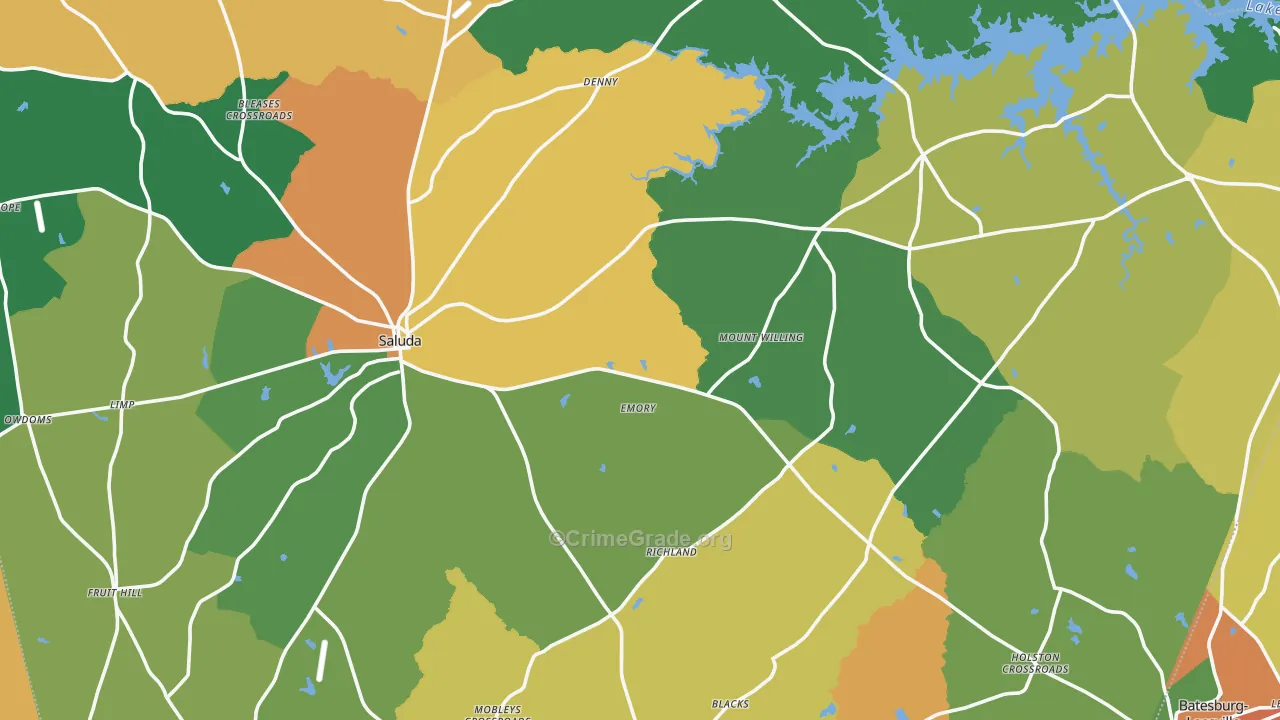 Saluda County, SC Map of Theft Rates
