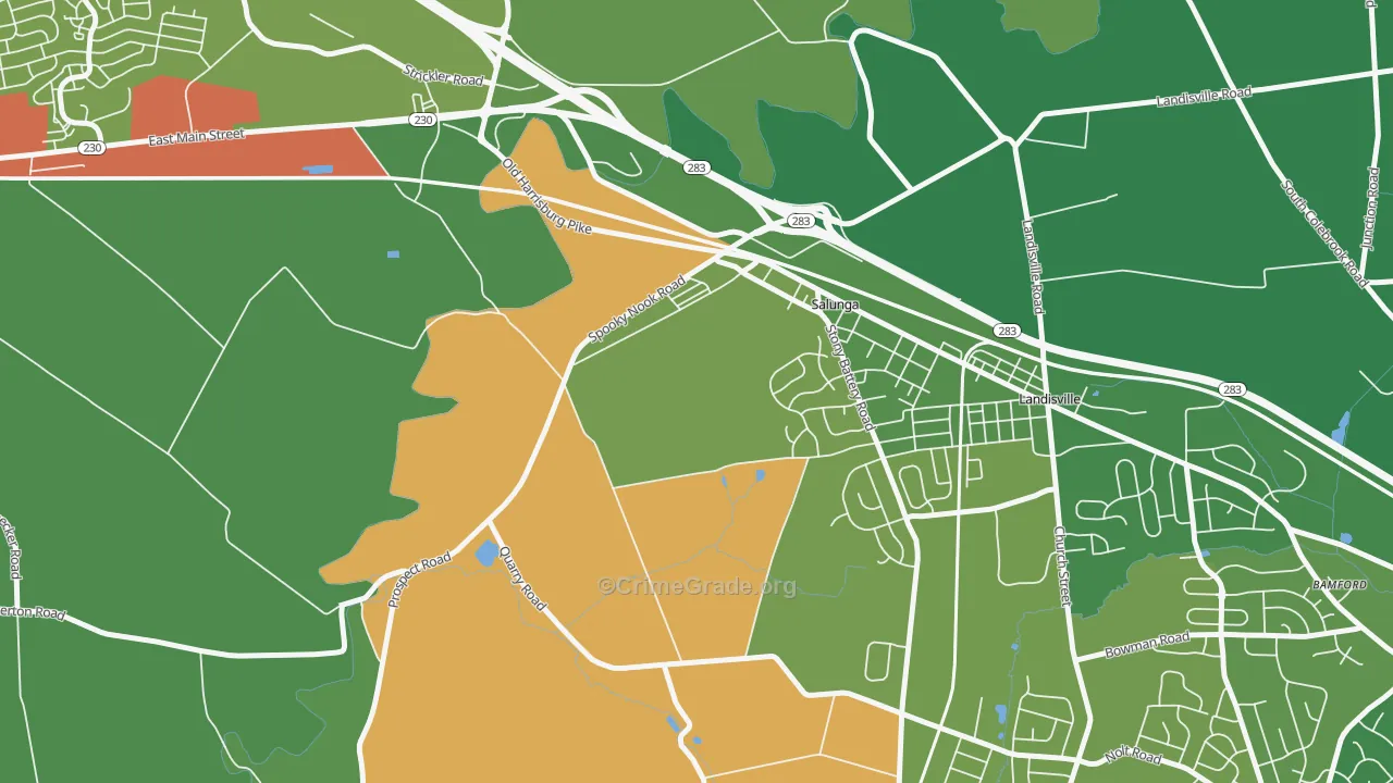 Salunga, PA Map of Theft Rates