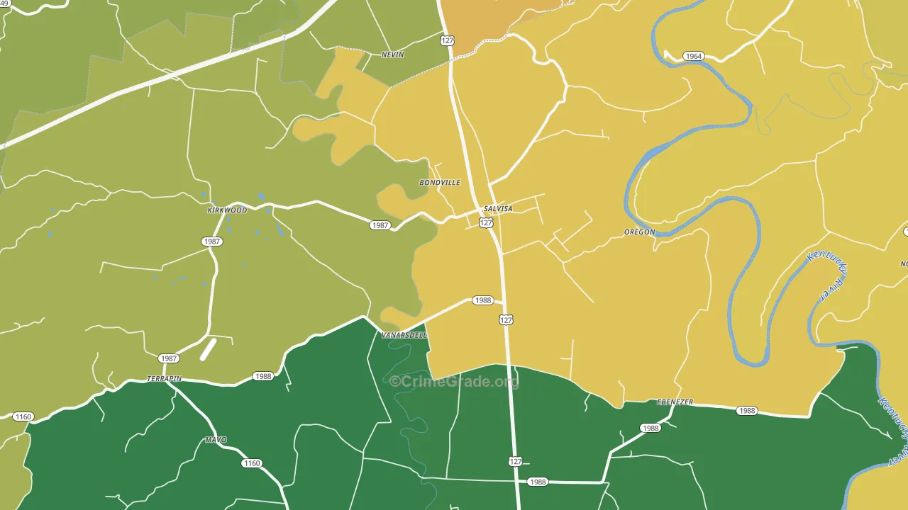 Salvisa, KY Map of Theft Rates