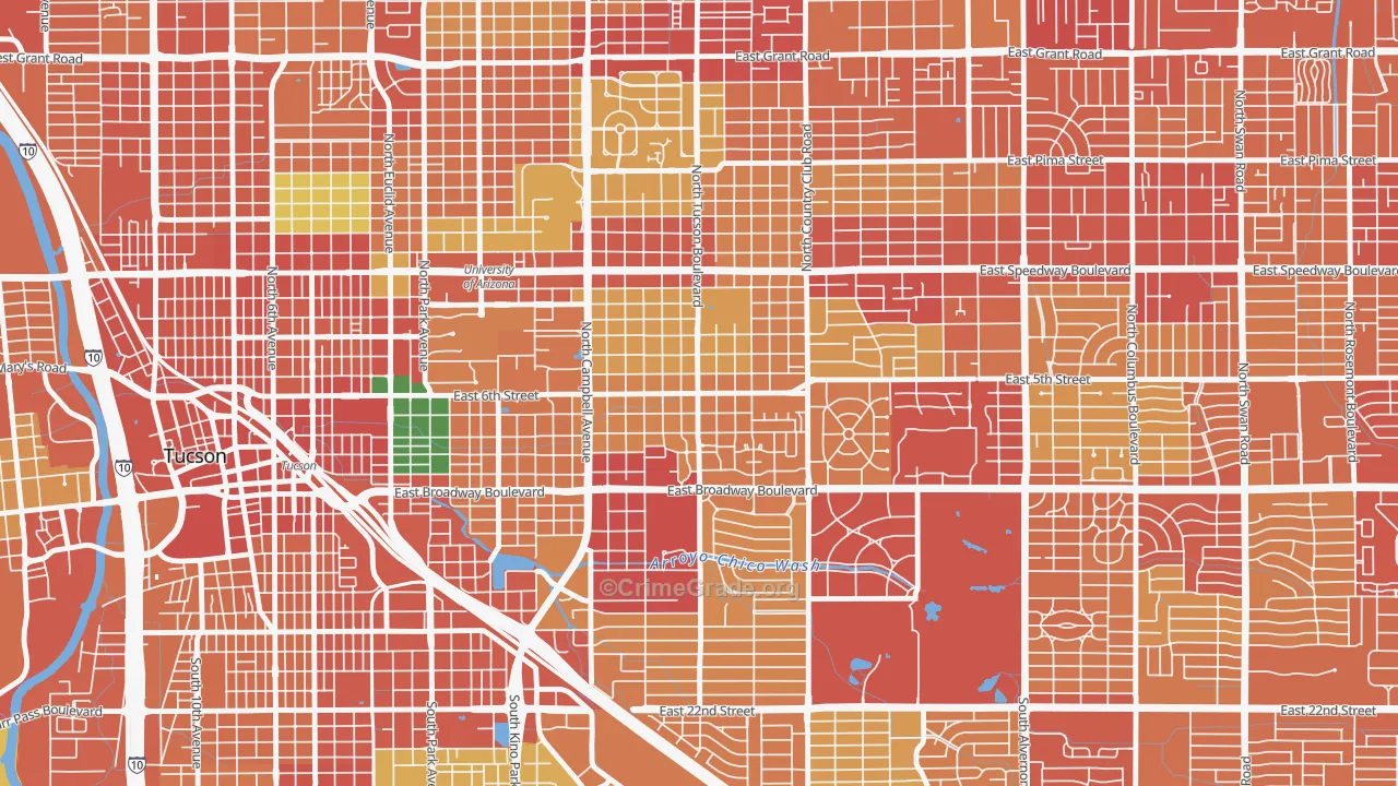 Sam Hughes, Tucson, AZ Map of Theft Rates