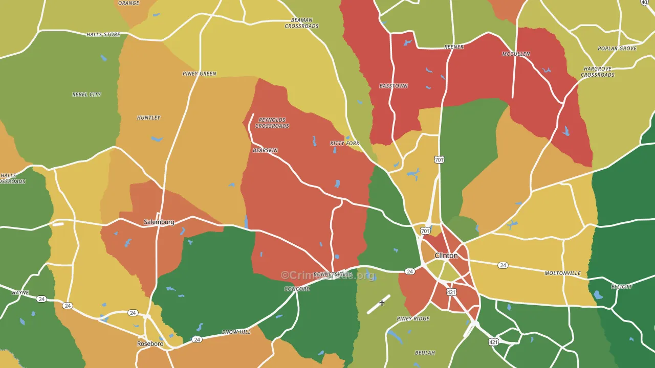 Sampson County, NC Map of Theft Rates