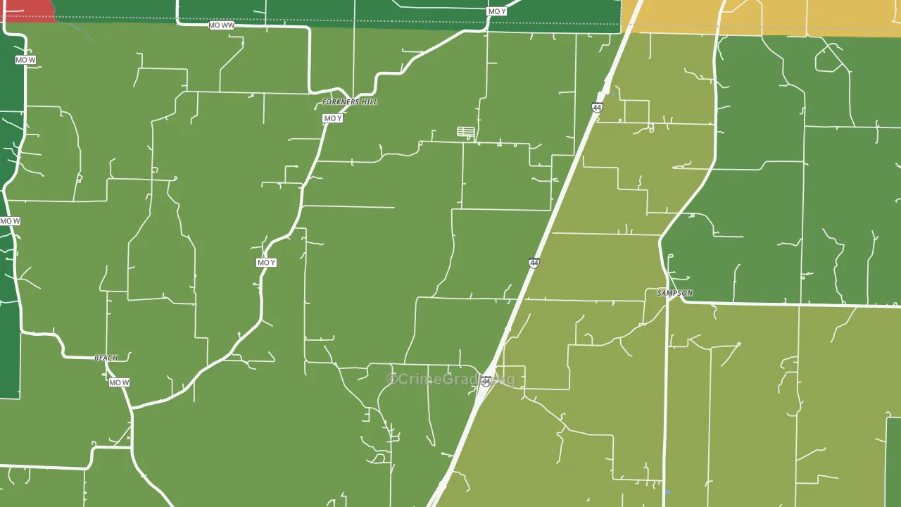 Sampson, MO Map of Theft Rates