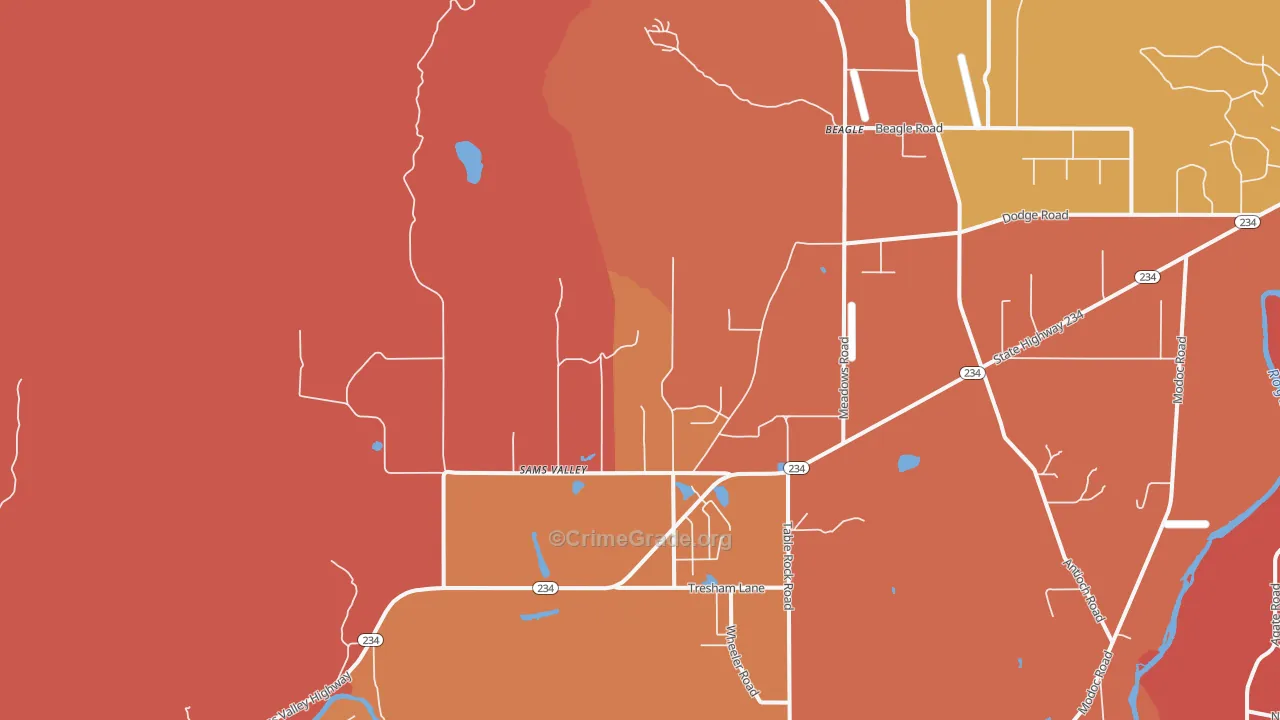 Sams Valley, OR Map of Theft Rates
