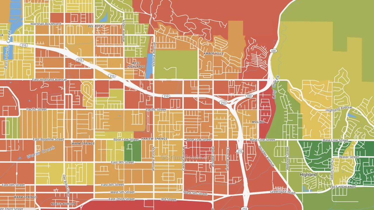 San Andreas, Highland, CA Map of Theft Rates