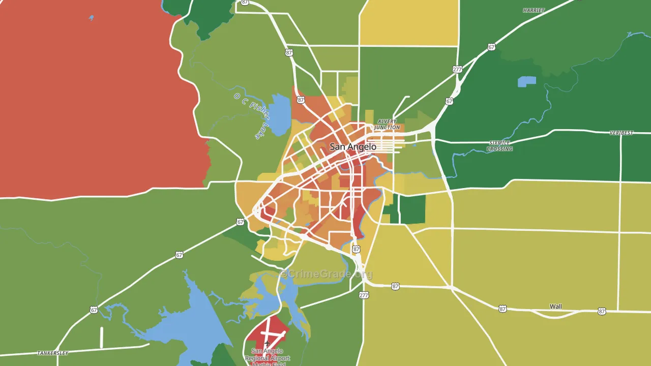 San Angelo, TX Map of Theft Rates