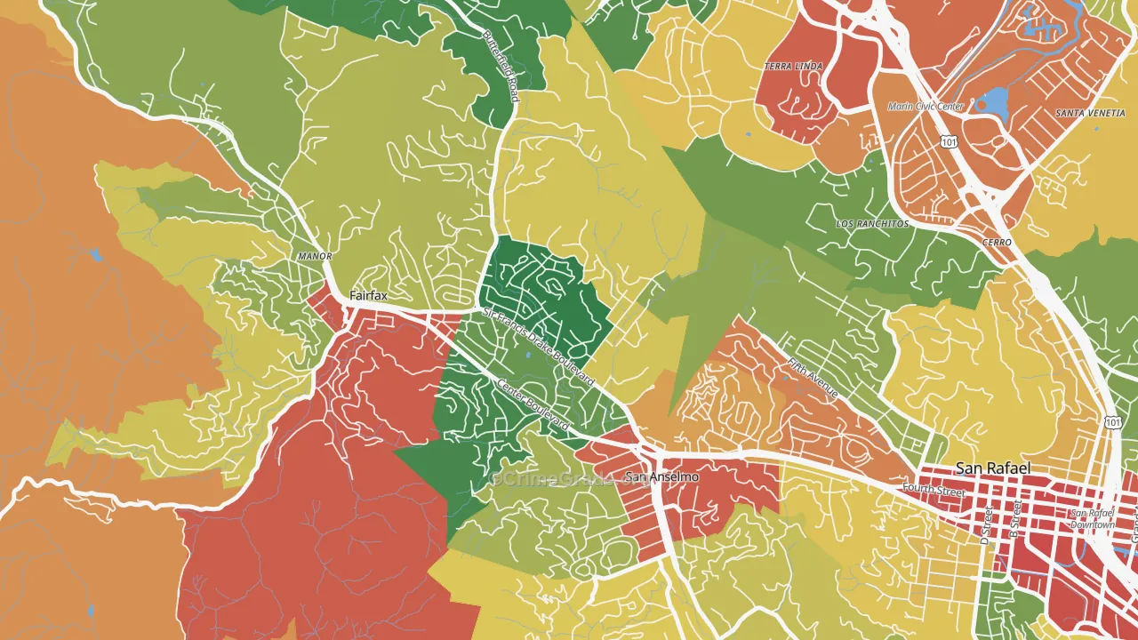 San Anselmo, CA Map of Theft Rates