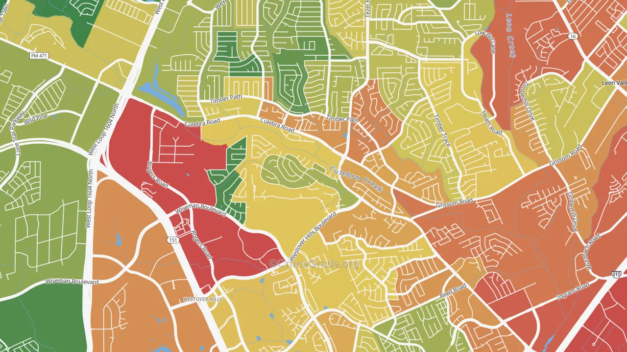 San Antonio Creekside, San Antonio, TX Map of Theft Rates