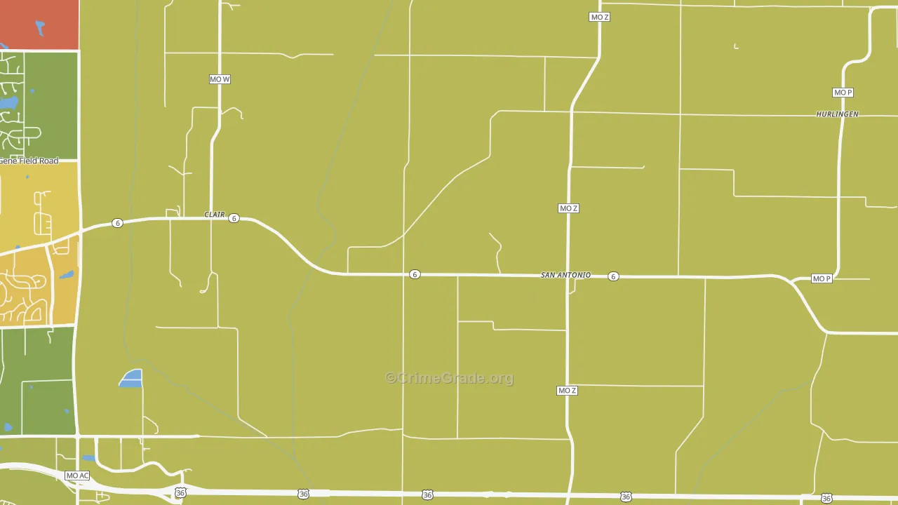 San Antonio, MO Map of Theft Rates