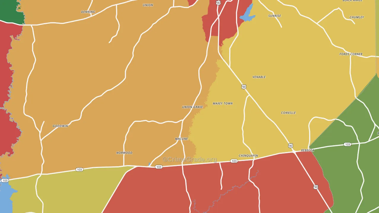 San Augustine County, TX Map of Theft Rates