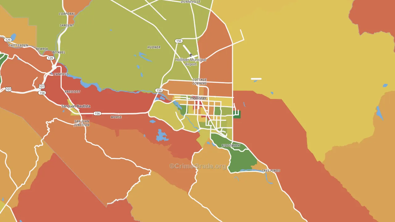 San Benito County, CA Map of Theft Rates