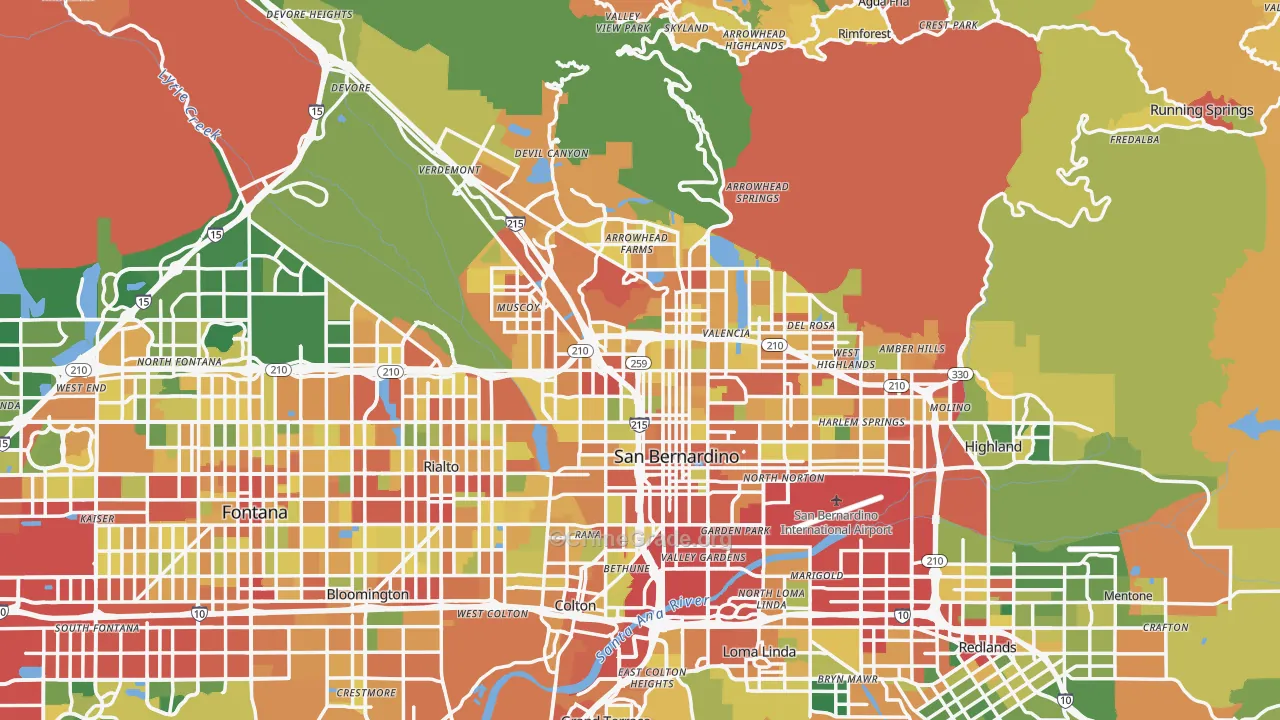 San Bernardino, CA Map of Theft Rates