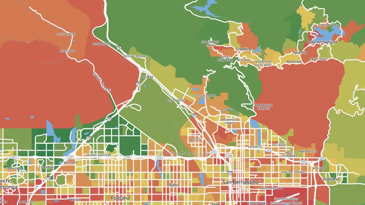 San Bernardino County, CA Map of Theft Rates