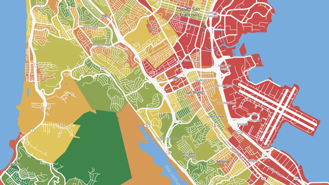 San Bruno, CA Map of Theft Rates