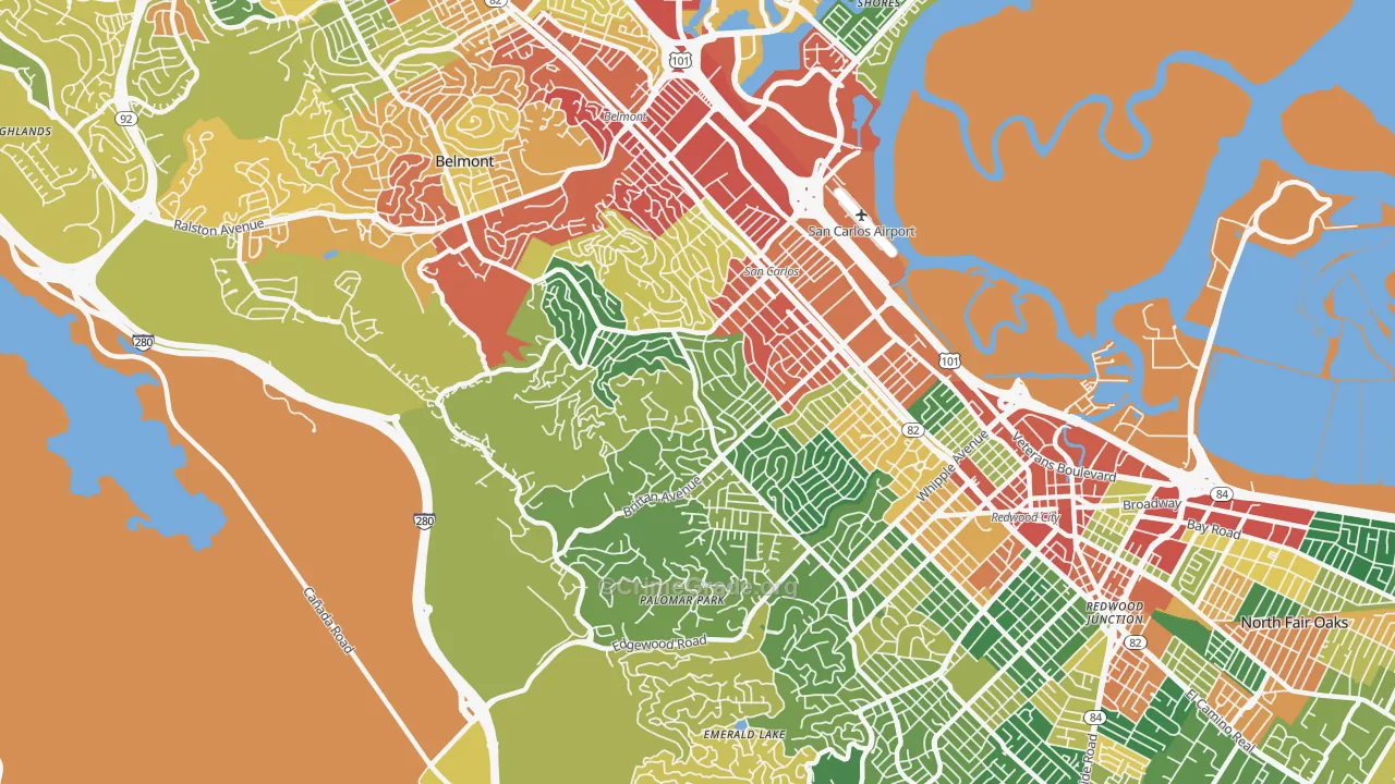 San Carlos, CA Map of Theft Rates
